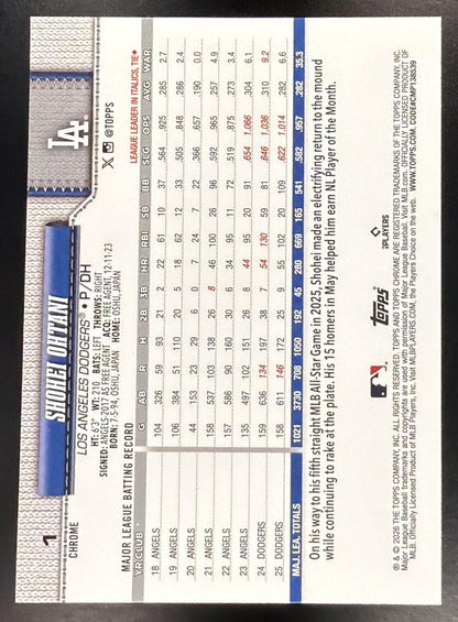 2026 Topps Chrome Shohei Ohtani #1 Baseball Seams Refractor