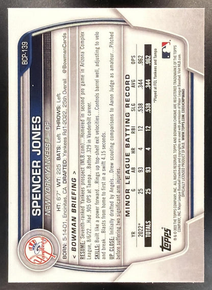 2023 Bowman Spencer Jones #BCP-139 Chrome Atomic Refractor 1st Prospect