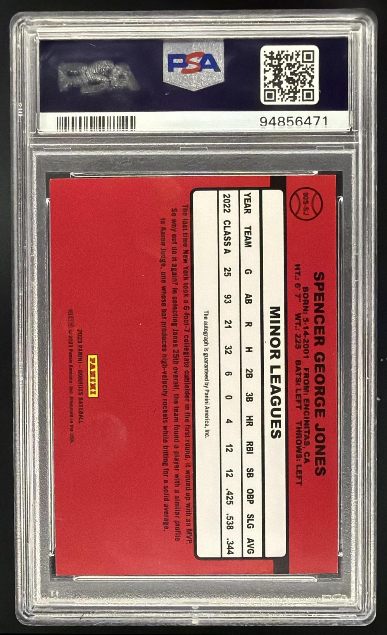 2023 Panini Donruss Spencer Jones #90S-SJ Retro 1990 Signatures Auto PSA 9