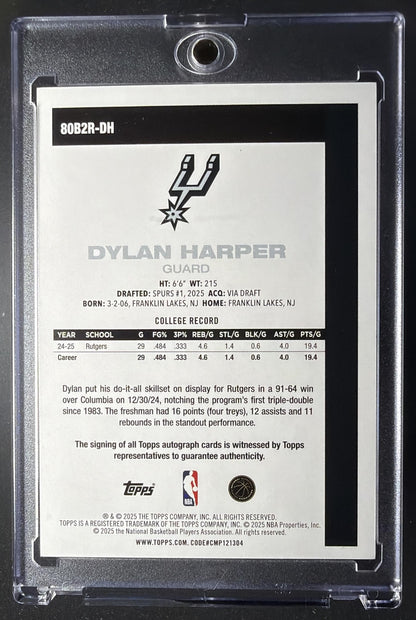 2025-26 Topps Dylan Harper #80B2R-DH 1980-81 Rookie Auto Gold Rainbow /50 RC