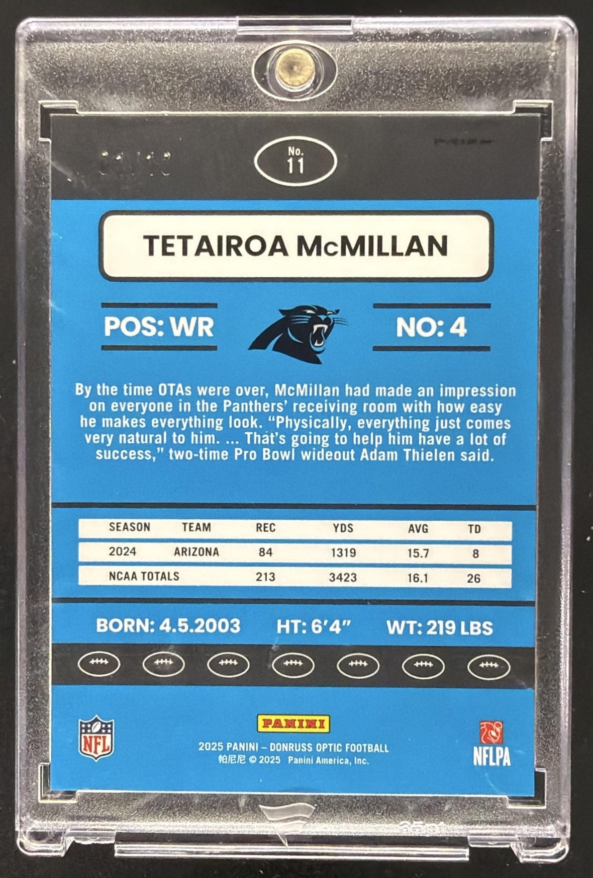 2025 Panini Donruss Optic Tetairoa McMillan #11 2015 Retro Gold /10 RC