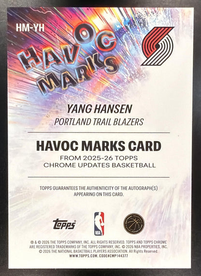 2025-26 Topps Chrome Update Sapphire Yang Hansen #HM-YH Havoc Marks Auto RC