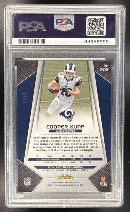 2017 Panini Prizm Cooper Kupp #203 Purple Crystals 72/75 RC PSA 10
