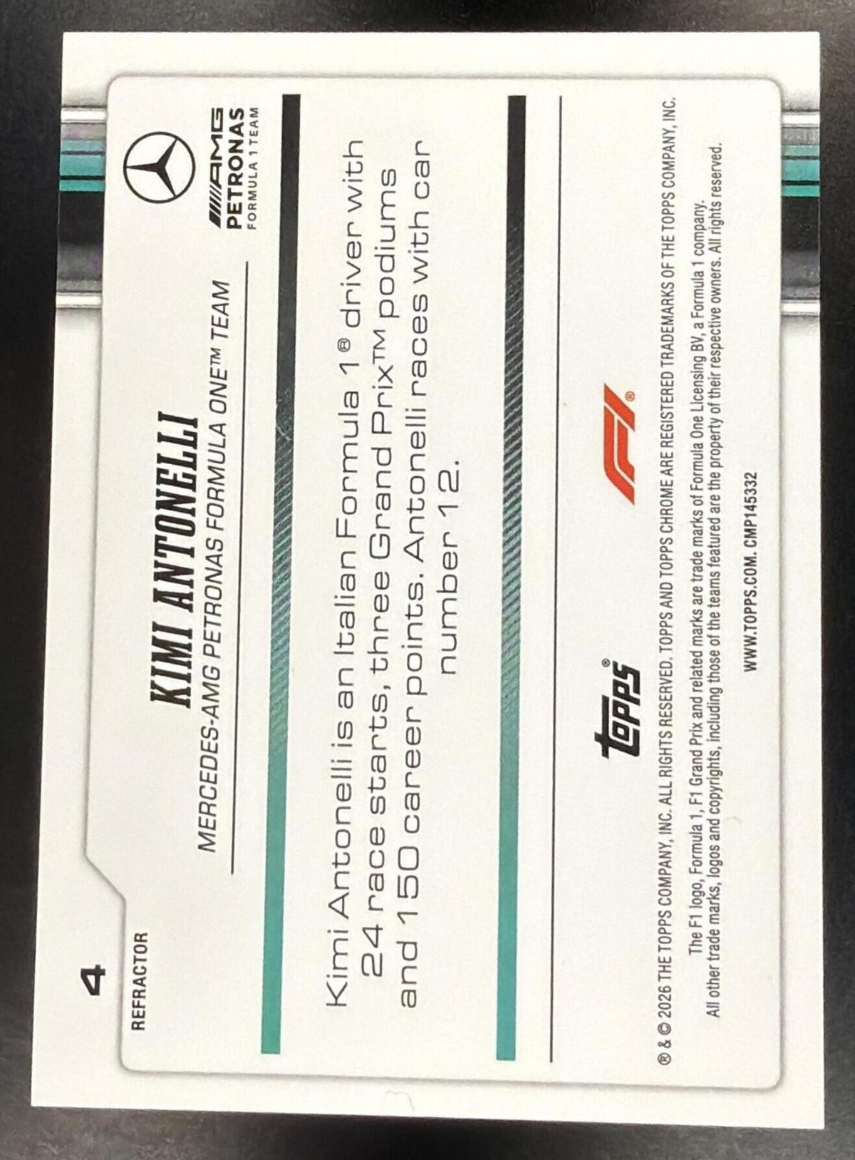 2026 Topps Chrome Formula 1 F1 Kimi Antonelli #4 Refractor