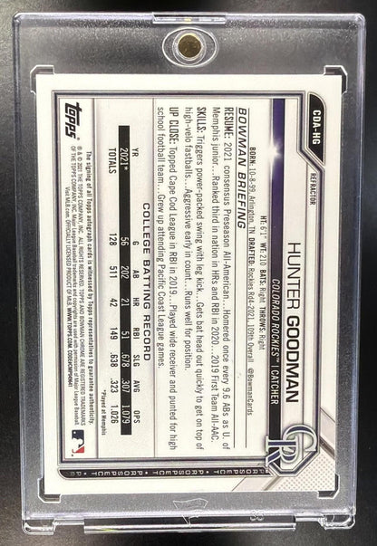 2021 Bowman Draft Hunter Goodman #CDA-HG Chrome Pick Auto Refractor 309/499