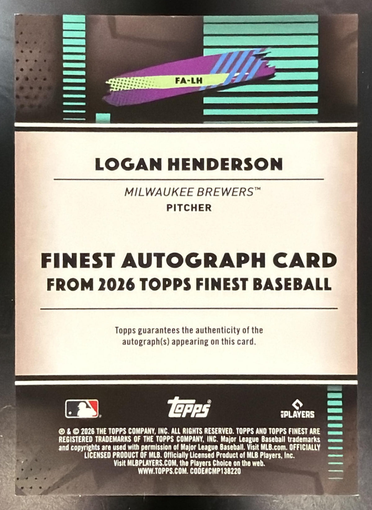 2026 Topps Finest Logan Henderson #FA-LH Auto Green Refractor 11/99
