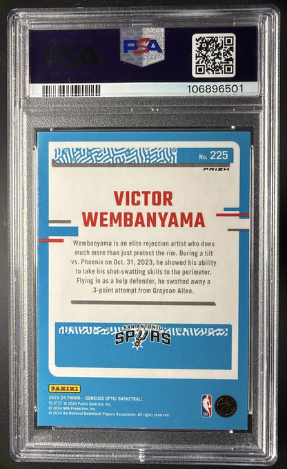 2023 Panini Donruss Optic Victor Wembanyama #225 Choice Prizm RC Rated Rookie PSA 10