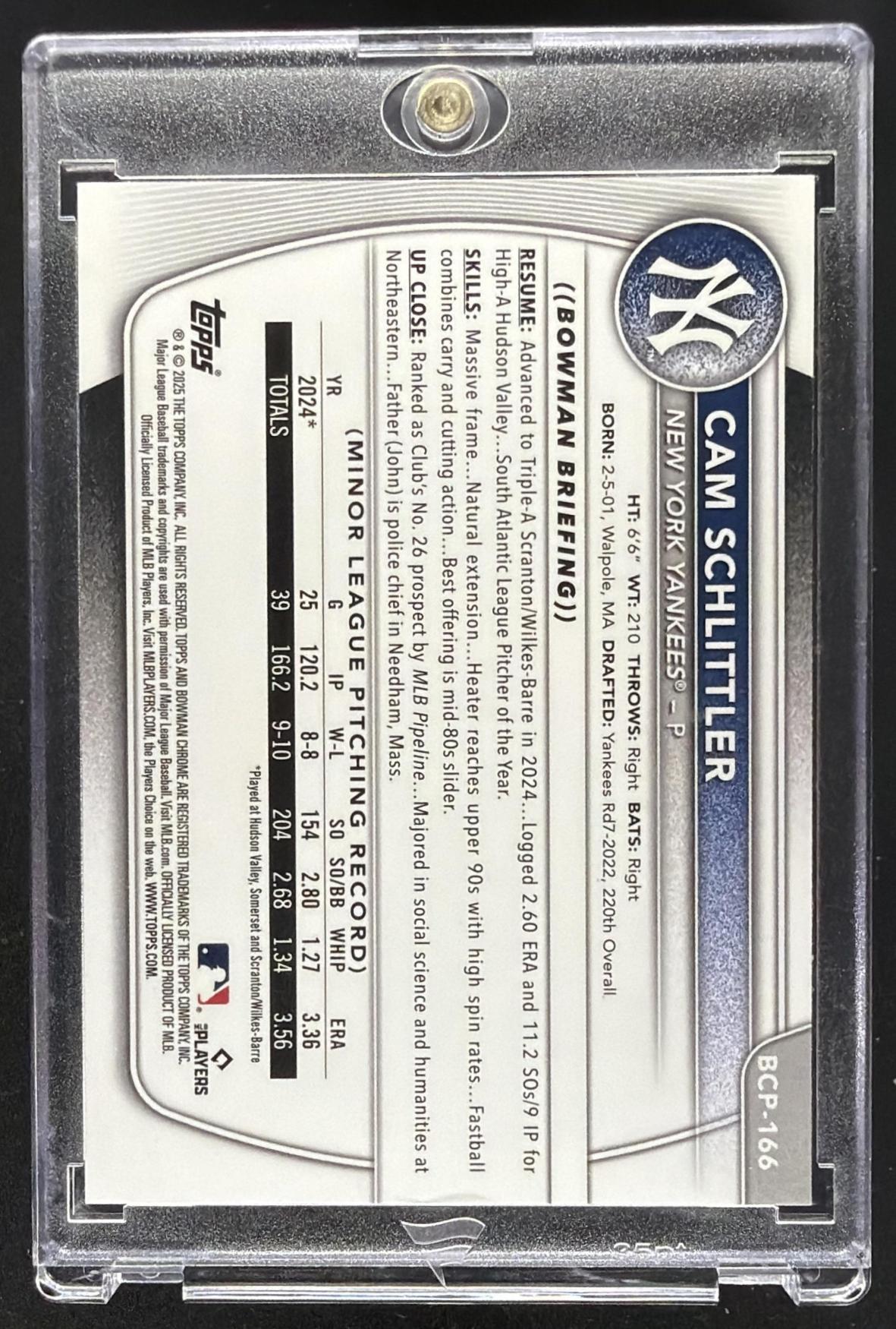 2025 Bowman Chrome Cam Schlittler #BCP-166 Blue Geometric Refractor /150 1st