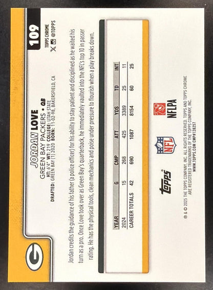 2025 Topps Chrome Sapphire Football Jordan Love #109 Gold 27/50