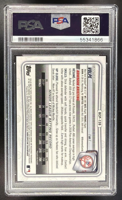 2020 Bowman Anthony Volpe #BCP-139 Chrome Aqua Shimmer Refractor /125 1st Prospect PSA 10