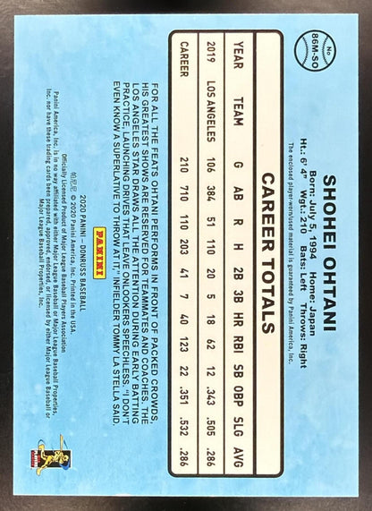2020 Panini Donruss Shohei Ohtani #86M-SO Retro 1986 Materials MEM