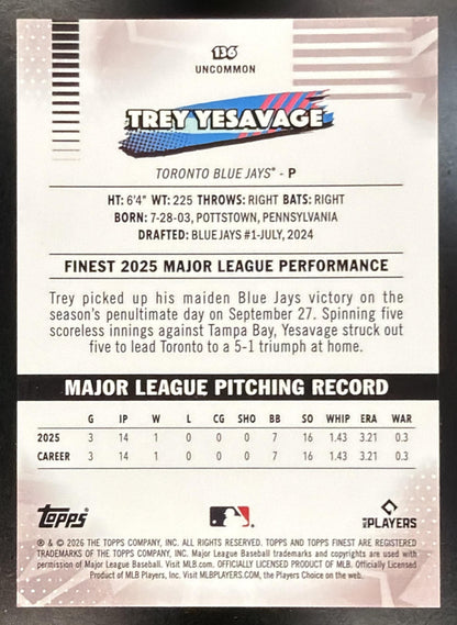 2026 Topps Finest Trey Yesavage #136 Uncommon Orange X-Fractor 2/25 RC