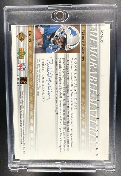 2001 Upper Deck Legends Barry Sanders #MM-BS Memorable Materials