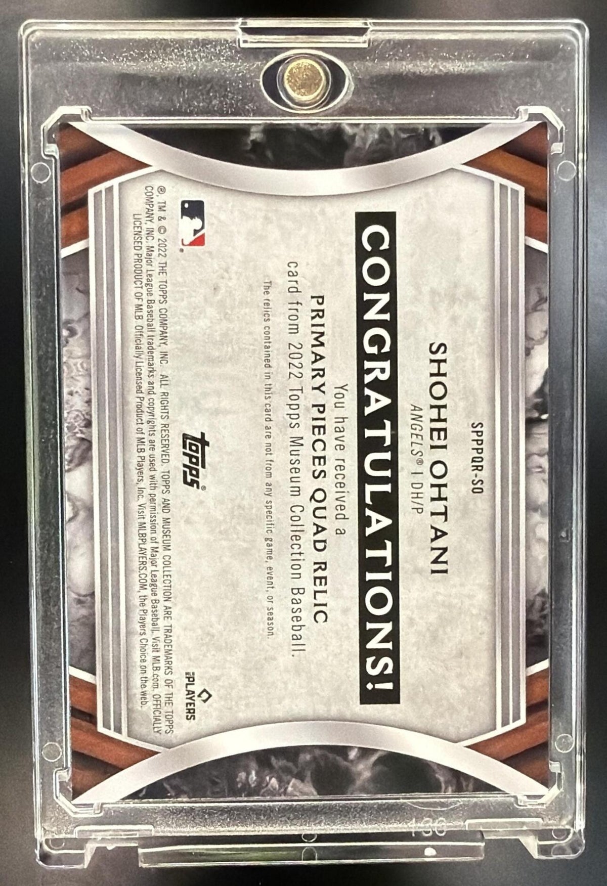 2022 Topps Museum Collection Shohei Ohtani #SPPPQR-SO Primary Pieces Quad Relics Gold /25