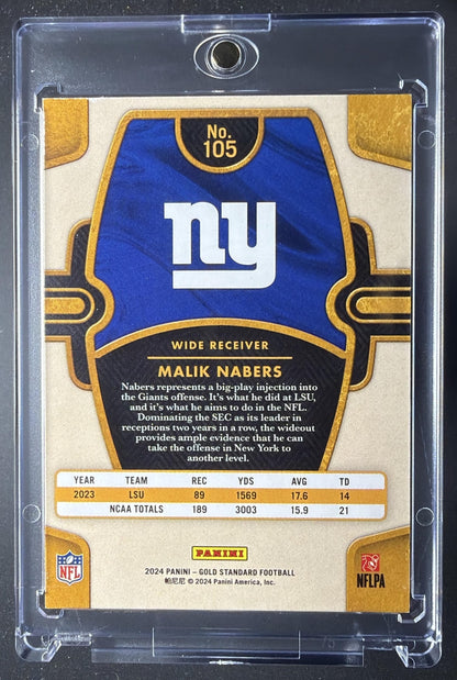 2024 Panini Gold Standard Malik Nabers #105 Emerald 8/13 RC