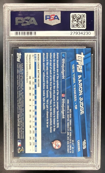 2017 Topps Chrome Aaron Judge Catching #169 Rookie Card PSA 10