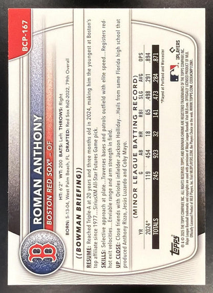 2025 Bowman Chrome Sapphire Roman Anthony #BCP-167 Prospects Yellow Refractor 49/75