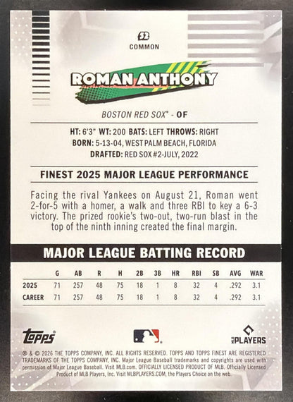 2026 Topps Finest Roman Anthony #52 Putple Geometriv Refractor 56/75 RC