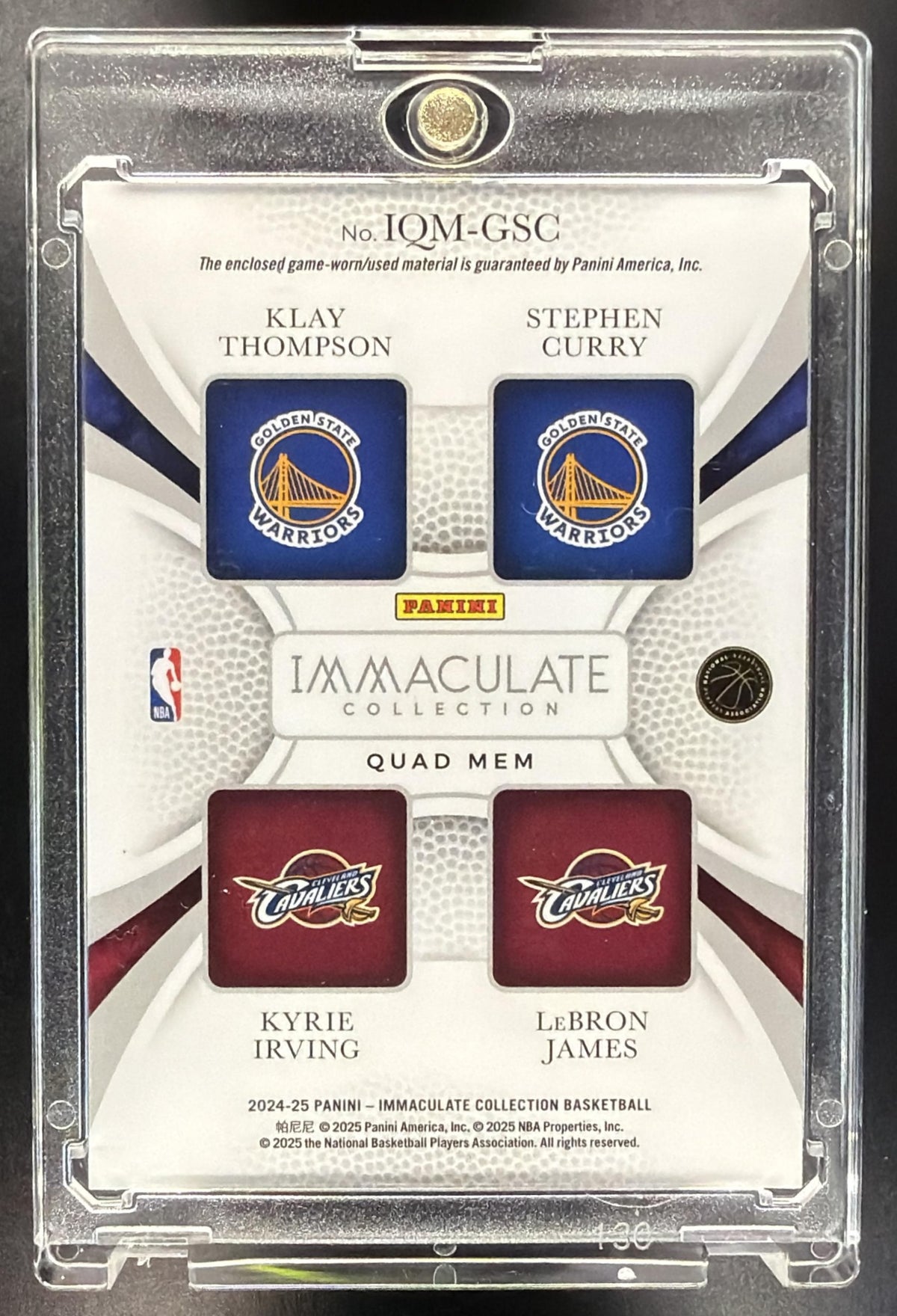 2024 Panini Immaculate Collection Klay Thompson Kyrie Irving LeBron James Stephen Curry #1 Quad Mem /99