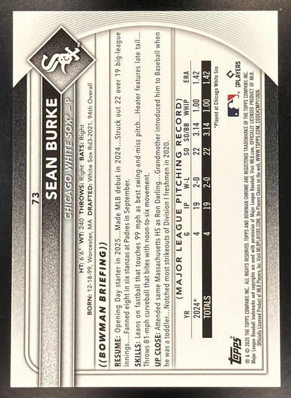2025 Bowman Sapphire Baseball Sean Burke #73 Gold 24/50 RC