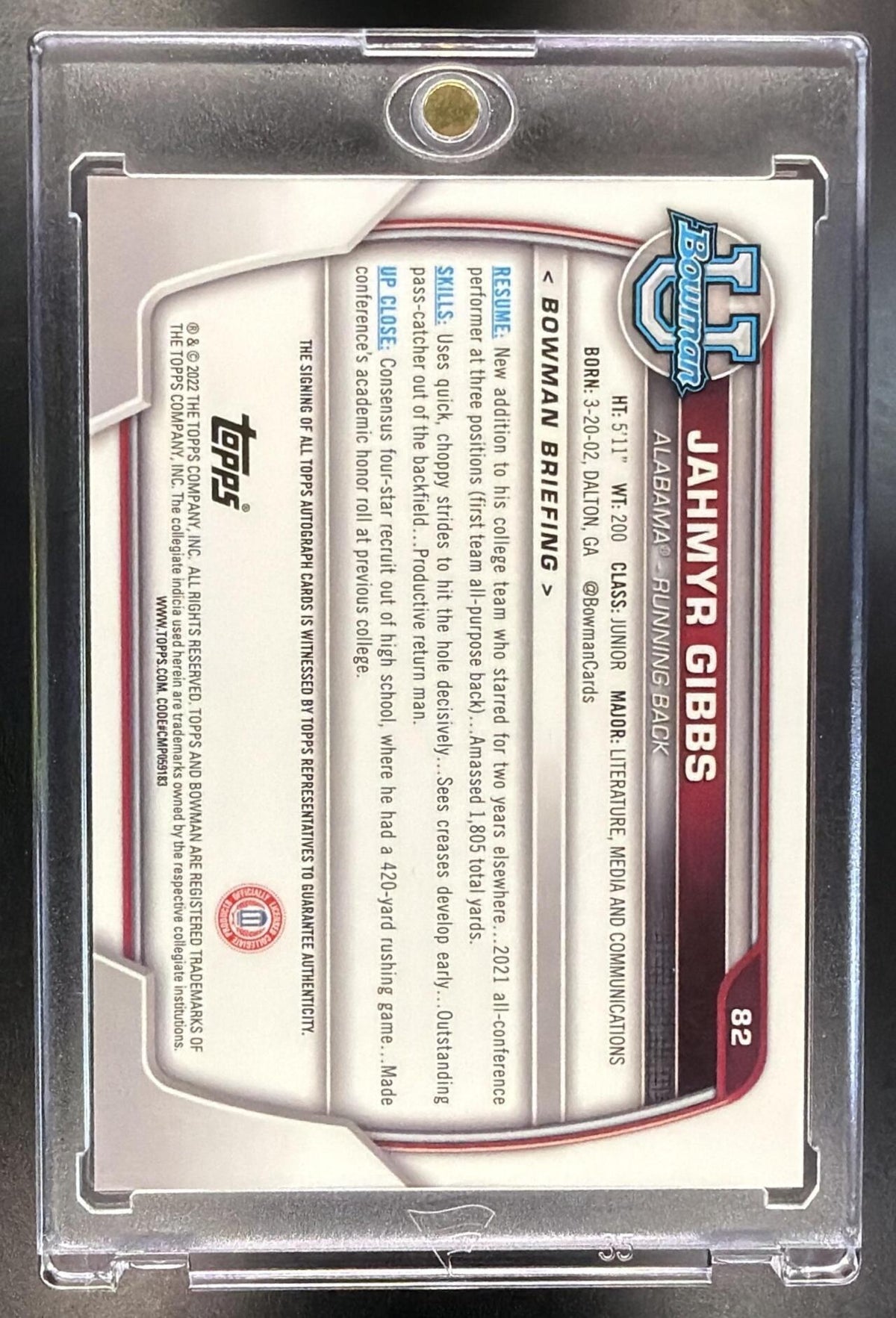 2022 Bowman University Chrome Jahmyr Gibbs #82 Prospect Auto RC