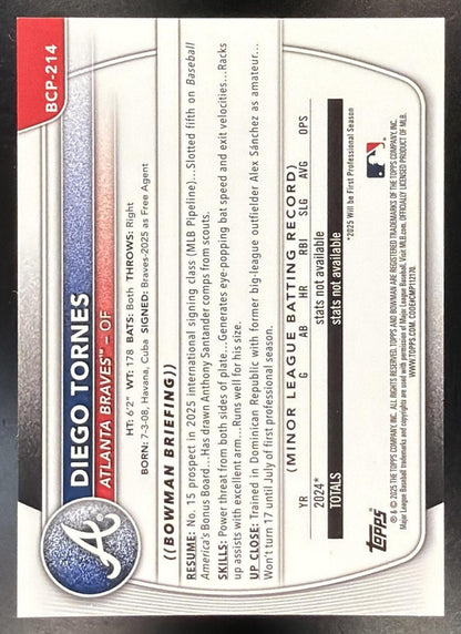 2025 Bowman Chrome Diego Tornes #BCP-214 Etched In Glass Variation