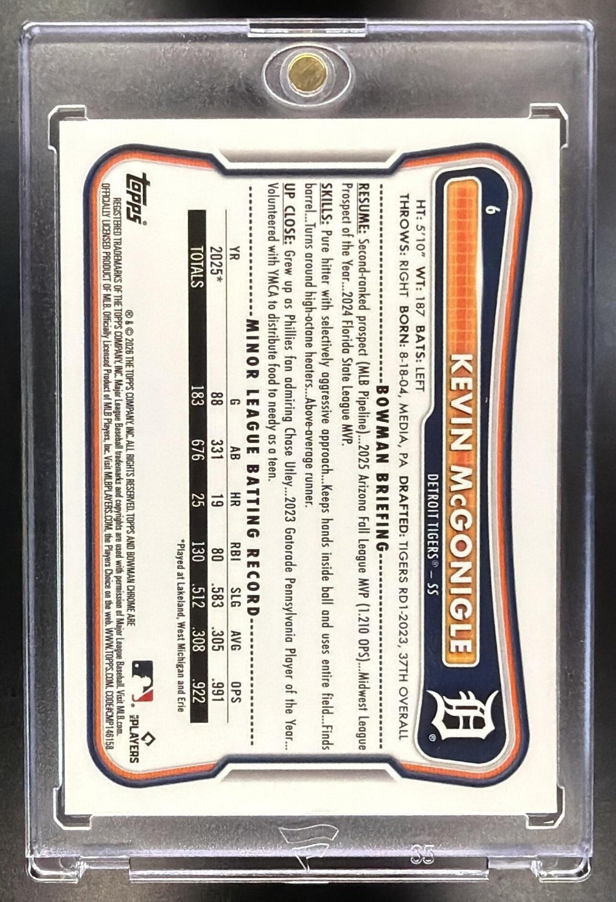 2026 Bowman Chrome Kevin McGonigle #6 Red RC Variation Tigers