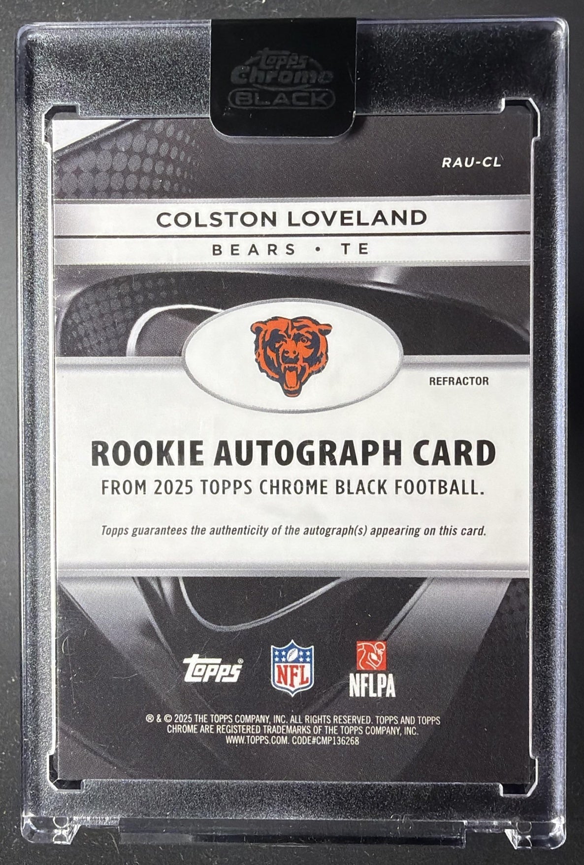 2025 Topps Chrome Black Colston Loveland #RAU-CL Rookie Auto Refractor 41/299 RC