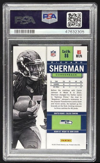 2012 Panini Contenders Richard Sherman #86 Season Ticket RC PSA 10