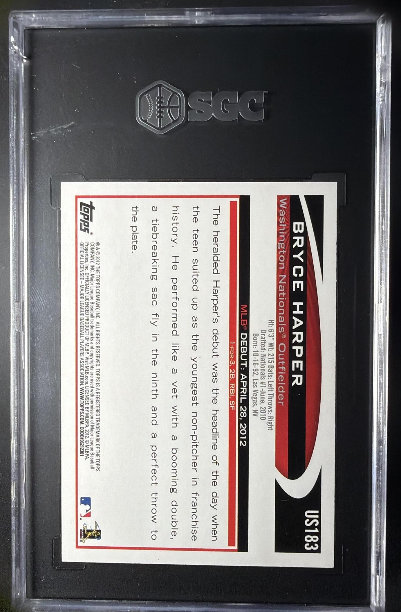 2012 Topps Update Bryce Harper #US183 RC SGC 10