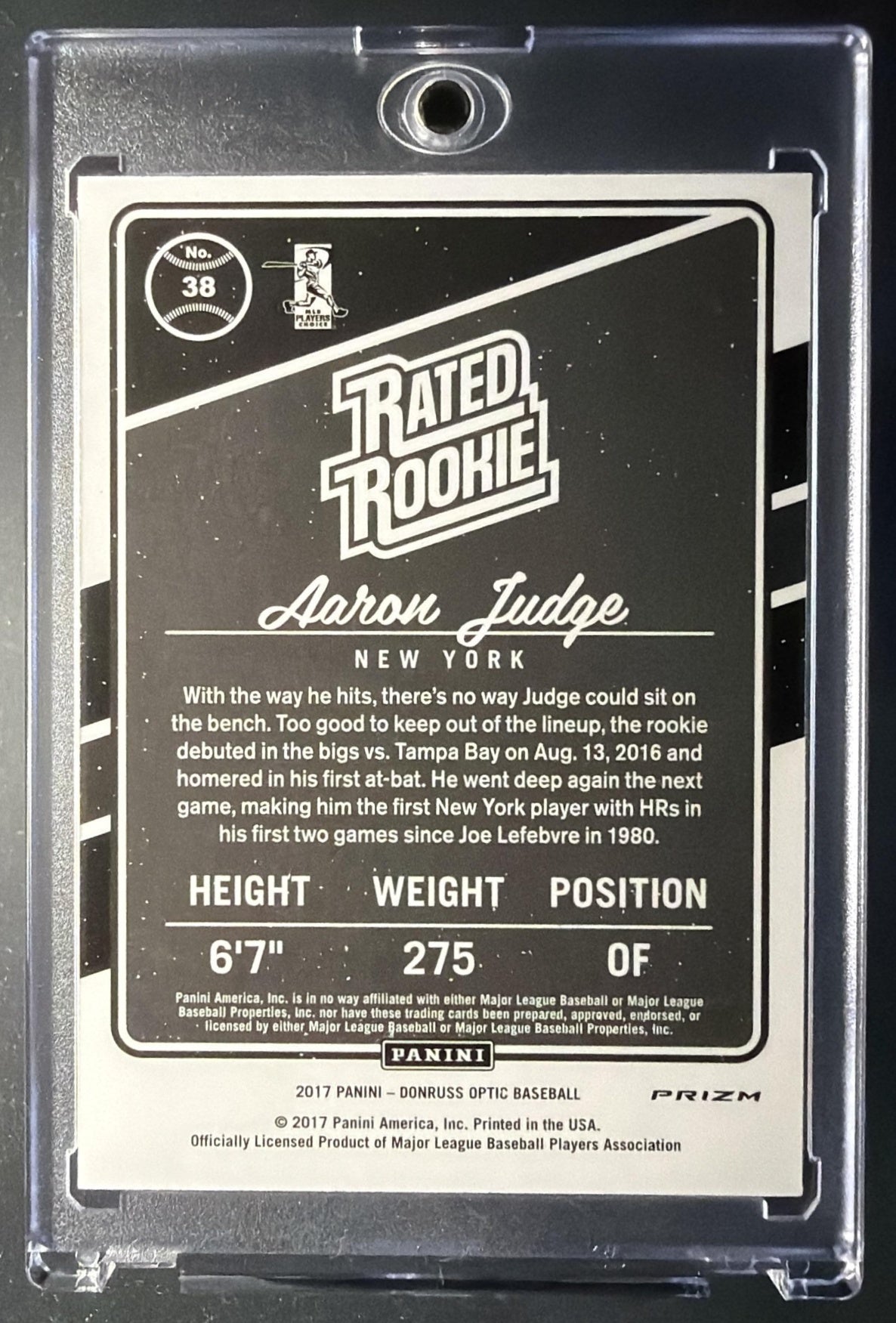 2017 Panini Donruss Optic Aaron Judge #38 RC Holo Rated Rookie