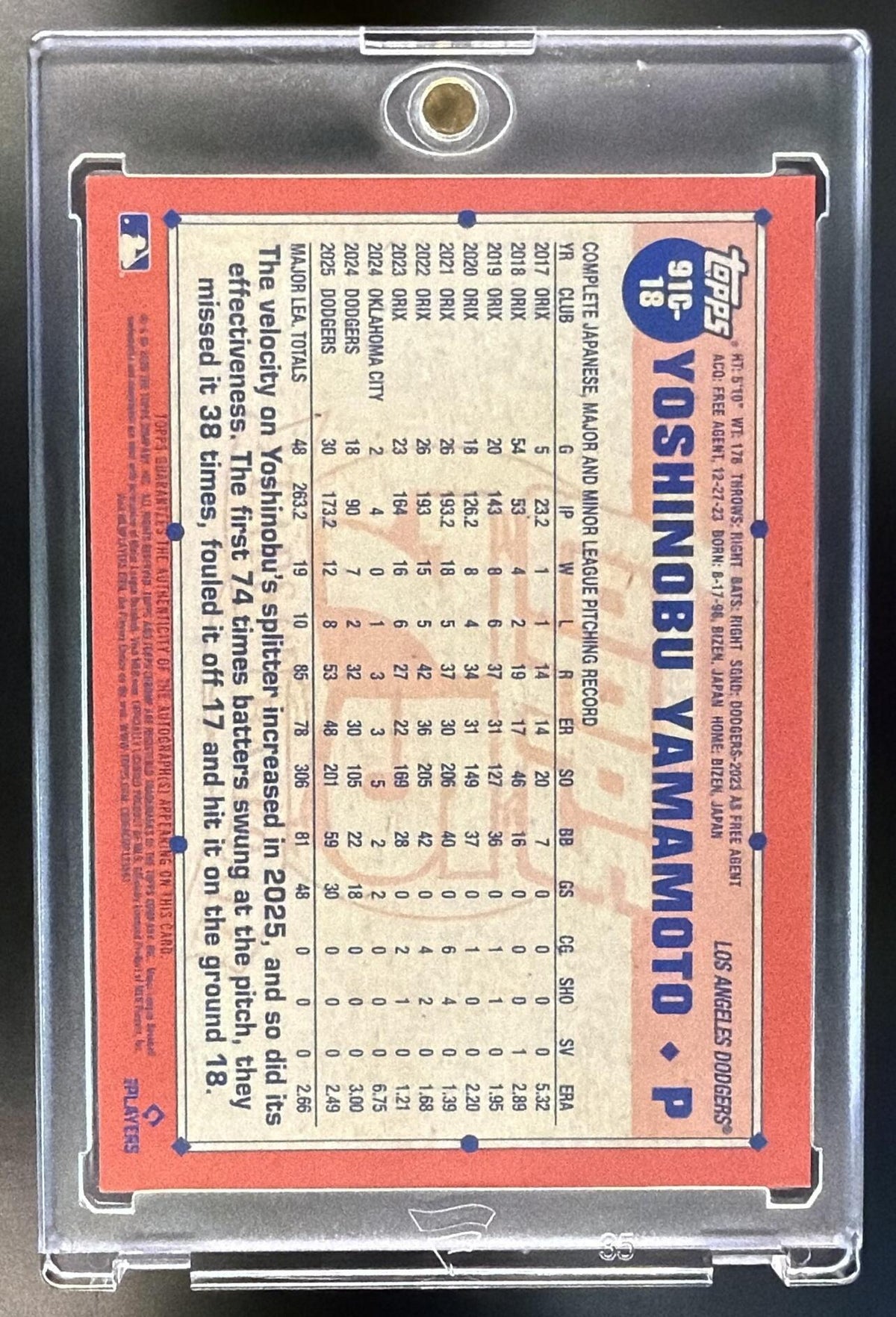 2026 Topps Series 1 Yoshinobu Yamamoto #91C-18 Auto Silver Pack /50