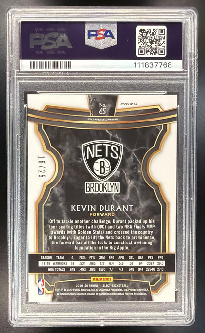 2019-20 Panini Select Kevin Durant #65 Tie Dye Prizms 16/25 Concourse PSA 10
