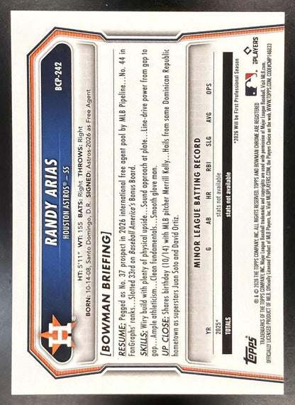 2026 Bowman Chrome Randy Arias #BCP-242 International Variation 1st Prospect