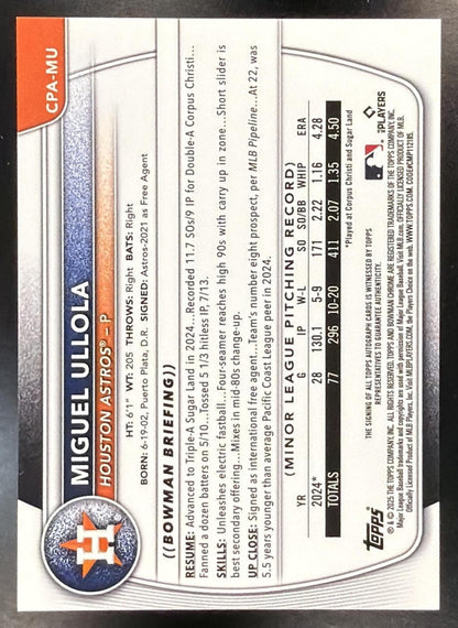 2025 Bowman Chrome Miguel Ullola #CPA-MU Auto Gold Shimmer Refractor 45/50 1st Prospect