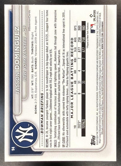 2024 Bowman Chrome Sapphire Jasson Dominguez #94 Yellow 4/75 RC