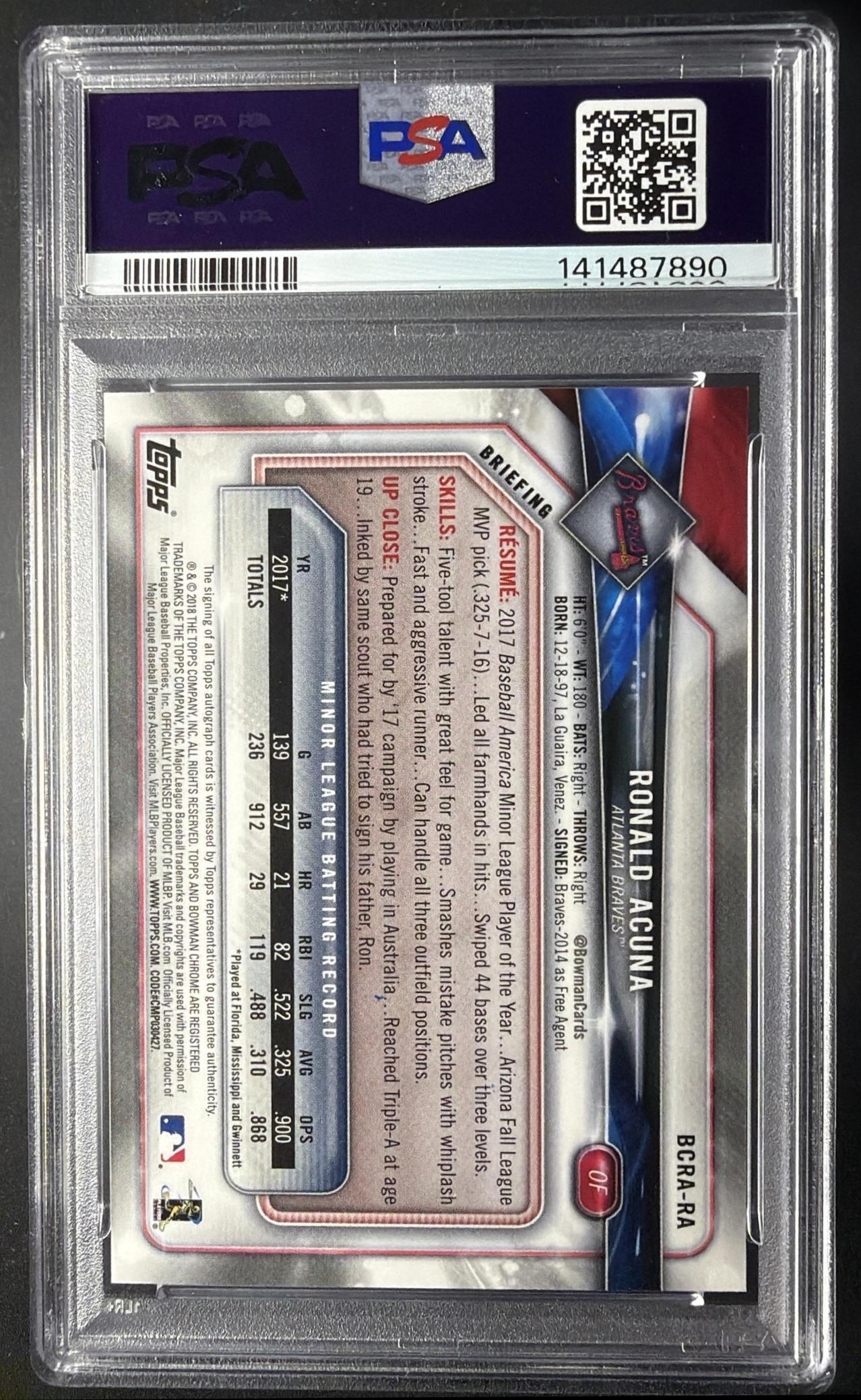 2018 Bowman Chrome Ronald Acuna #BCRA-RA Rookie Auto RC PSA 10