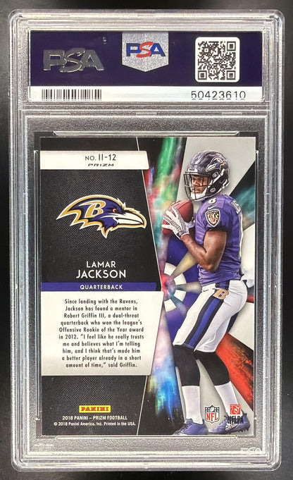 2018 Panini Prizm Lamar Jackson #II-12 Instant Impact RC Silver PSA 10