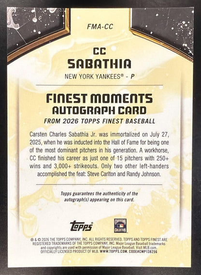 2026 Topps Finest Baseball CC Sabathia #FMA-CC Finest Moments Auto Orange Geometric 12/25