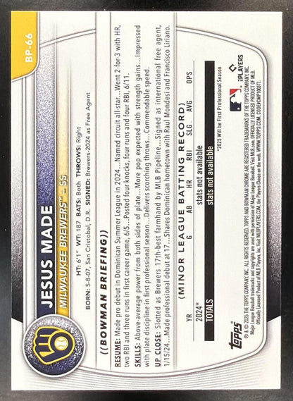 2025 Bowman Jesus Made #BP-66 Prospects Neon Green Border 43/399