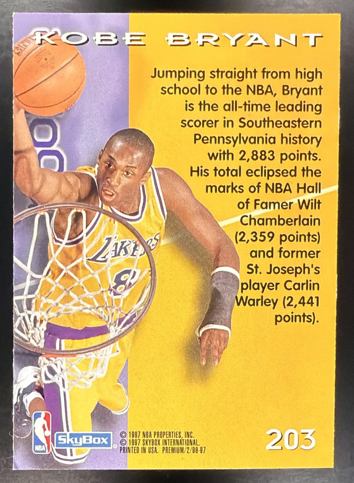 1996-97 Skybox Premium Kobe Bryant #203 RC Lakers