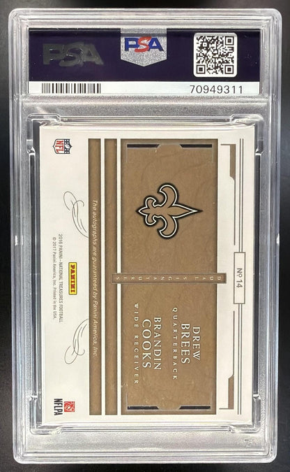 2016 Panini National Treasures Brandin Cooks Drew Brees #14 Dual Signatures Gold /5 Auto PSA 9