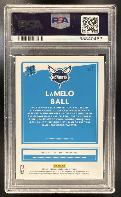 2020-21 Panini Donruss LaMelo Ball #202 Holo Orange Laser RC PSA 10