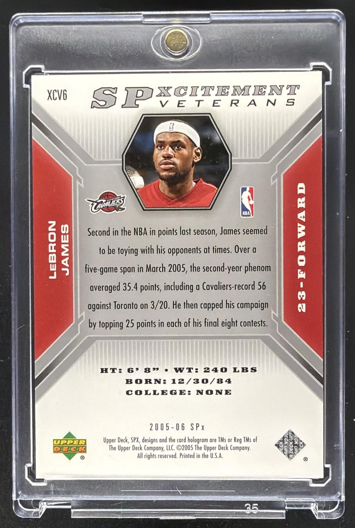 2005-06 SPx LeBron James #XCV6 SPxcitement Veterans /999