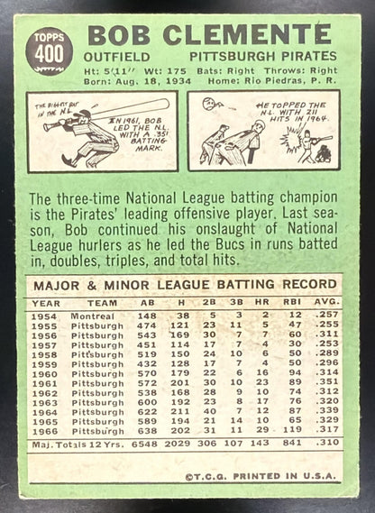 1967 Topps Bob Clemente #400 Crease