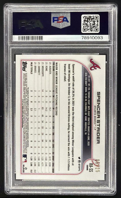 2022 Topps Chrome Spencer Strider #RA-SS Rookie Auto Orange Wave Refractor /25 RC PSA 10