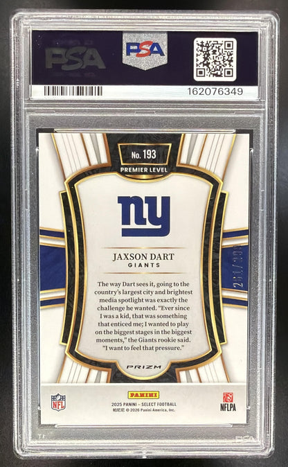 2025 Panini Select Jaxson Dart #193 Premier Level Tri-Color Prizm /299 RC PSA 10