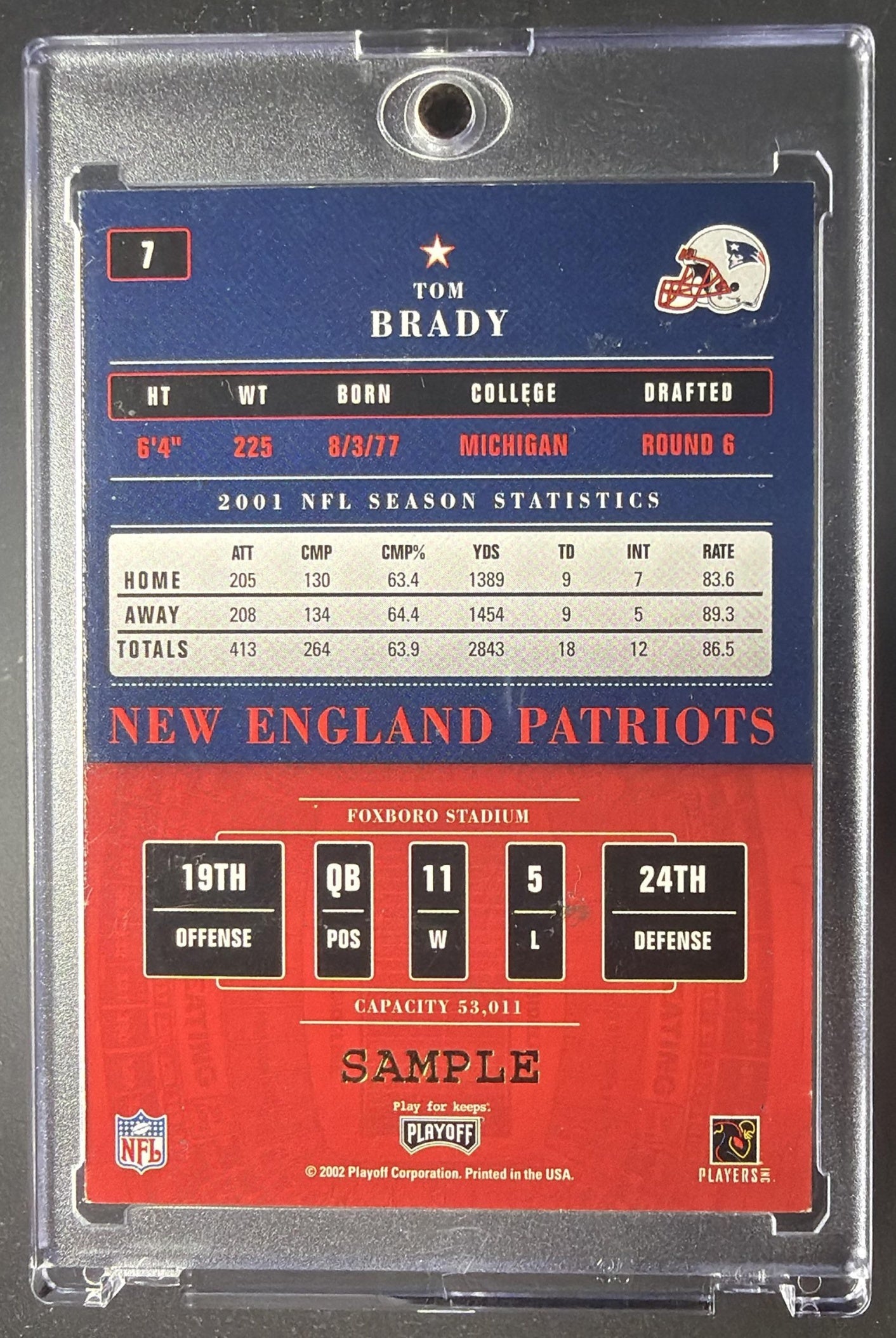 2002 Panini Contenders Tom Brady Sample Card
