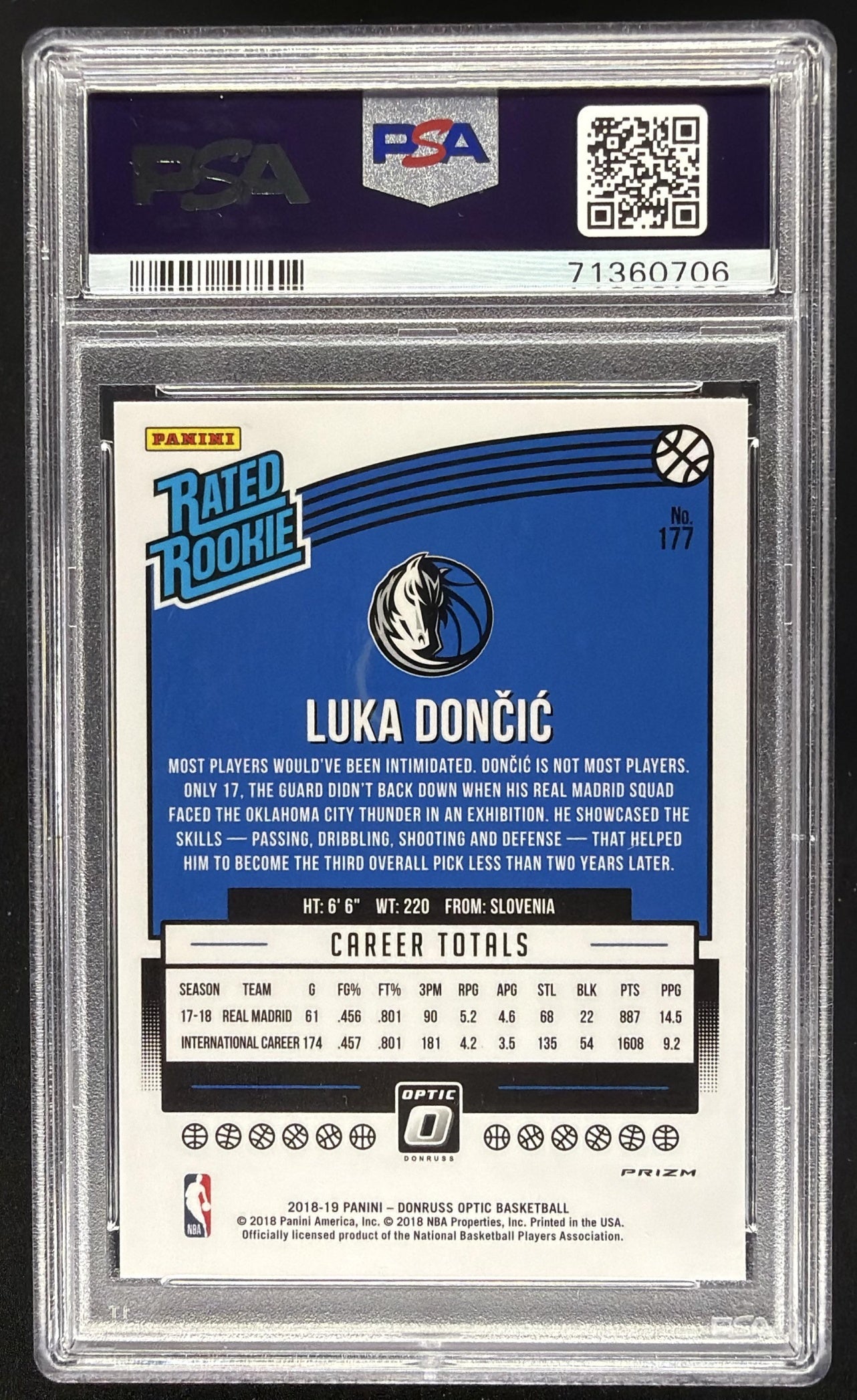 2018-19 Panini Donruss Optic Luka Doncic #177 Shock RC PSA 9