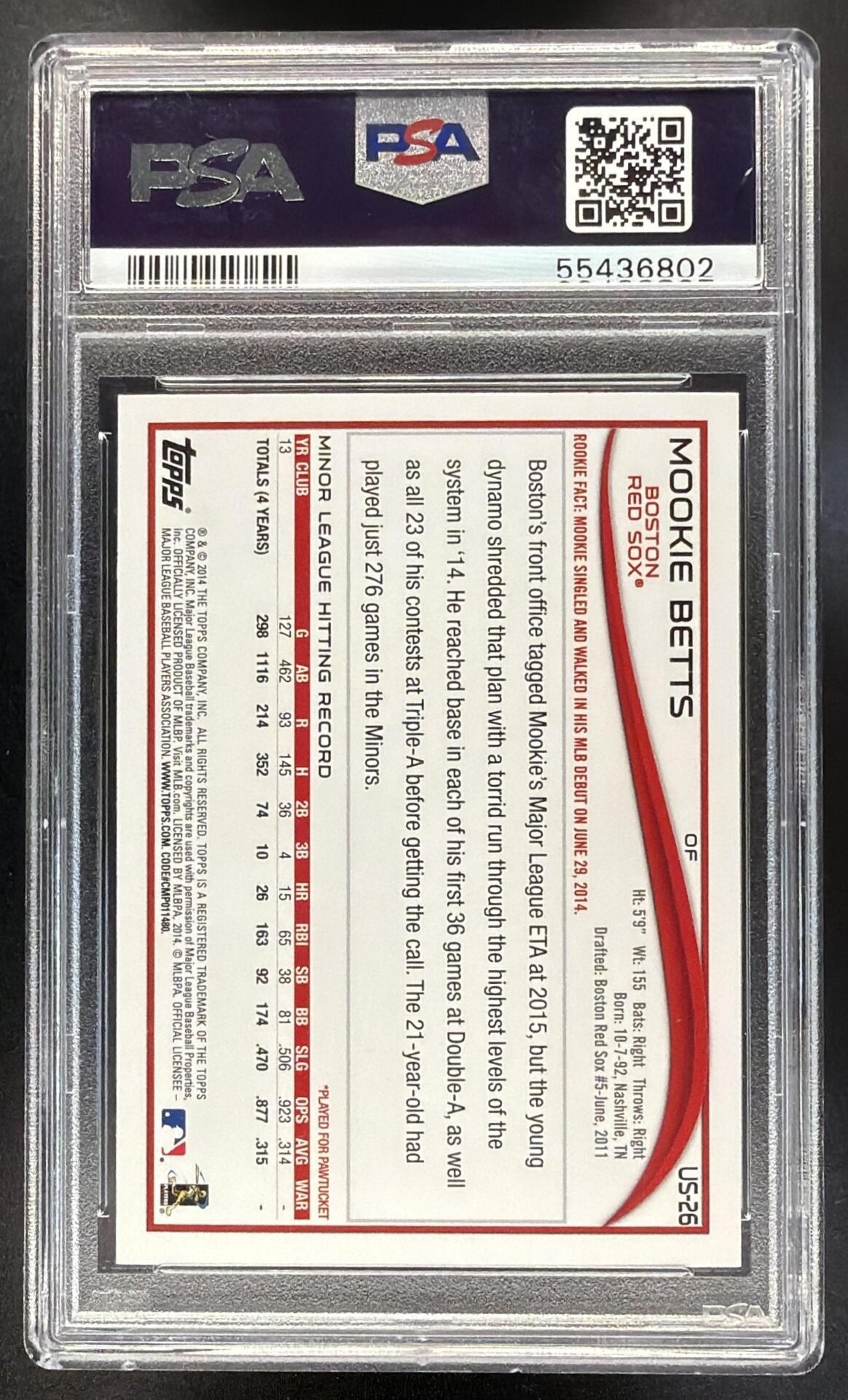 2014 Topps Update Mookie Betts #US-26 Red Foil RC PSA 9